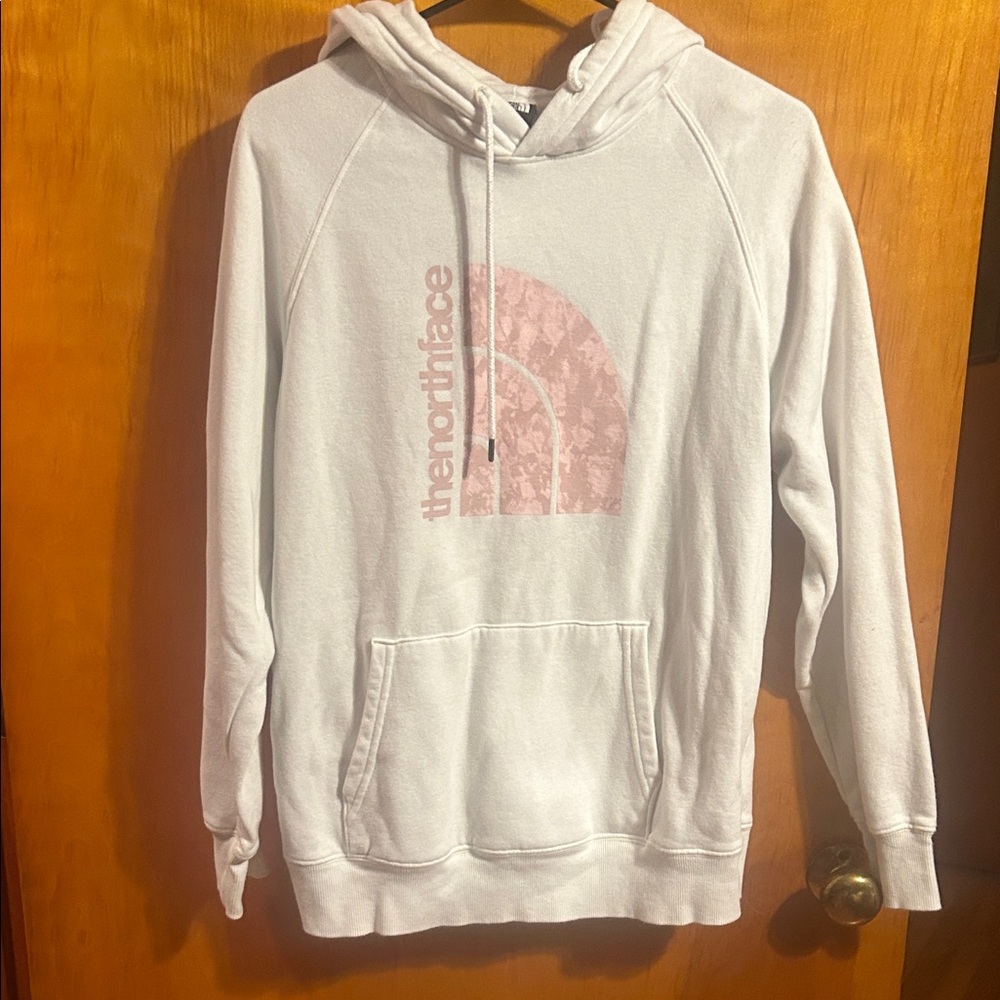 The North Face White Hoodie with Pink Graphic